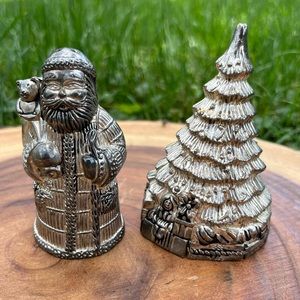 Vintage Pewter Santa and Christmas Tree Salt and Pepper Shakers